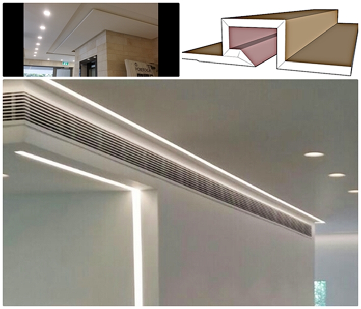 תאורה נסתרת בגבס, גבס מעוצה, פס ניתוק בגבס, תאורה סמויה בגבס, פרופיל גבס מוכן לתאורה אדריכלתית